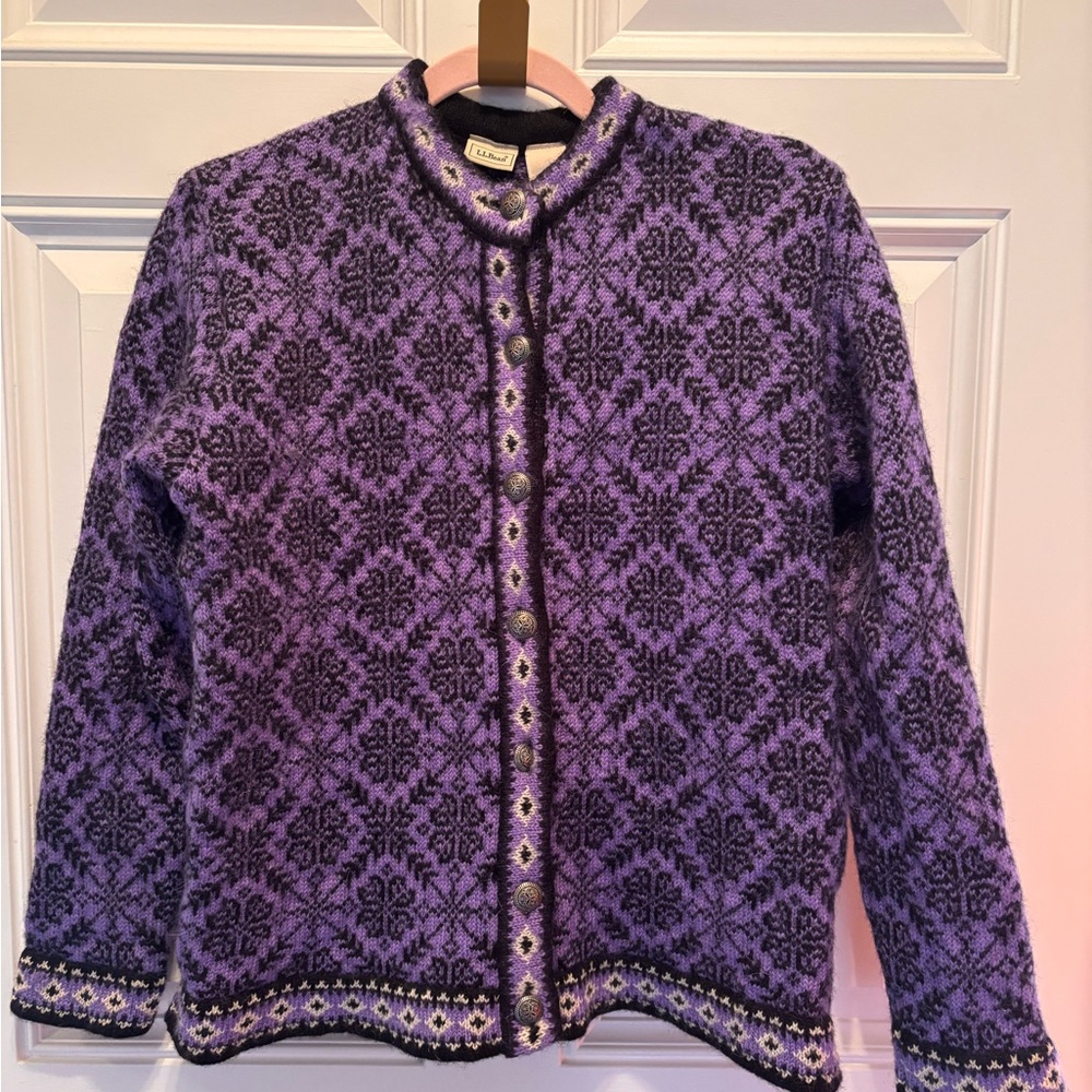 L.L. Bean Purple and Black Women's Cardigan size L